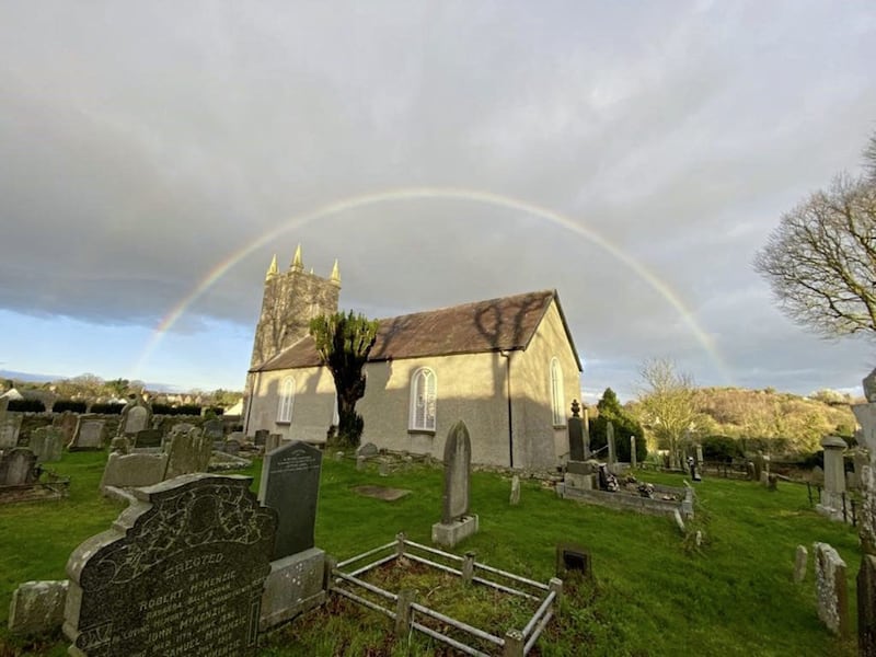 Ian Gordon&#39;s photograph of a rainbow at his home parish church, in Saintfield, Co Down, on Christmas Eve 2021 took second place in the photography competition. 