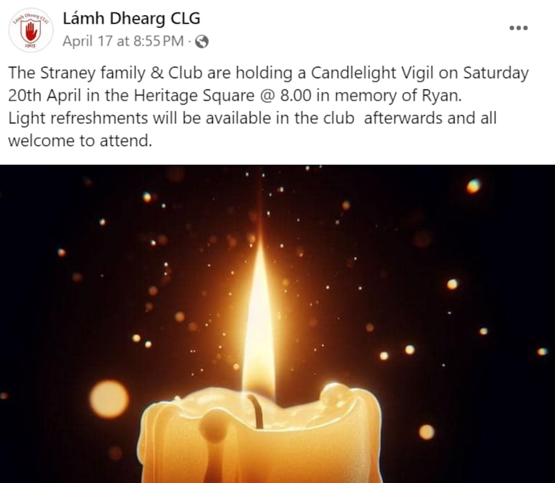 A vigil will be held on Saturday night for Ryan Straney