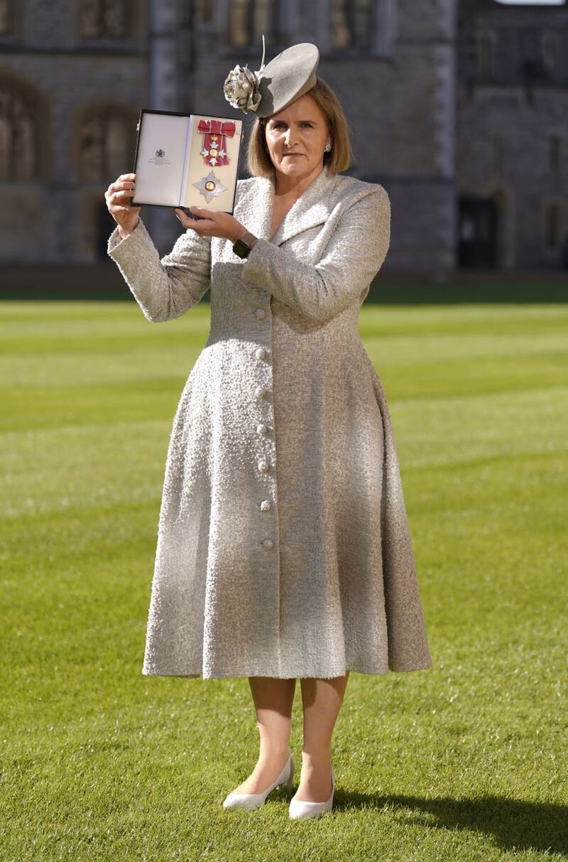 Dame Emily Lawson after being made a Dame Commander by the Princess Royal during an investiture ceremony at Windsor Castle