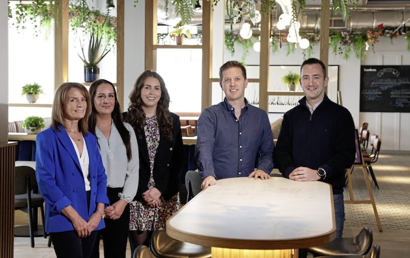 L-R: Haslem Group&#39;s new head office team Helen Devlin, Caroline Curran and Victoria Ward with directors Nicky McCollum and Niall Burns. 