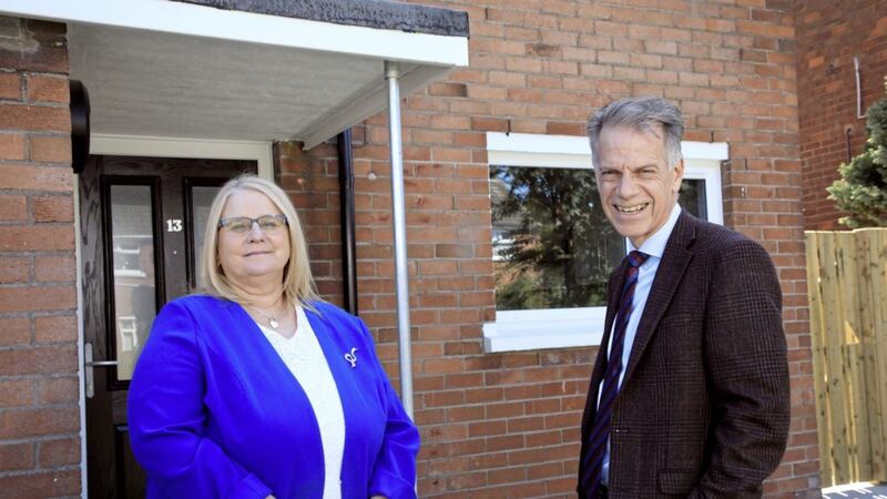Geraldine Reynolds (Department for Communities) joins Choice Group chief executive Michael McDonnell at the unveiling of the association&#39;s &pound;660,000 transformation of former VHE property it acquired as part of its stock transfer last year 