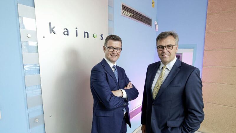 Announced a multi-million pound R&amp;D investment is Kainos CEO Brendan Mooney (left). Pictured with Invest NI CEO Alastair Hamilton 
