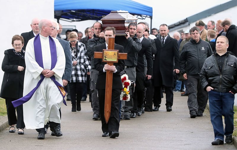 &nbsp;The coffin of Patsy Dan Rodgers makes it way to St Colmcille's Church on Tory Island. Picture by Niall Carson, PA