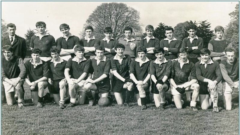 St Joseph&rsquo;s GAA team from the 1967/68 season. Back (L-R): Mr Jim McKeever (Derry, manager), Malachy McAfee (Derry, chairman), Tom Quinn (Derry), Ray McConville (Down), James Morgan (Down), Gerry Reilly (Cavan), Eddie Campbell (Tyrone), Ray Carville (Down), Dan McCool (Down), John Donnelly (Fermanagh) Front (L-R): Colm McAlarney (Down), Sean Mulryan (Tyrone), Peter Stevenson (Derry), Gerry Regan (Fermanagh, secretary), Paddy Diamond (Antrim, captain), Brendan Convery (Derry), Pat King (Tyrone), Mickey Daley (Down), Mickey Treacy (Fermanagh), Matt Trolan (Derry), Barney Trainor (Armagh) Missing from photo: Ray Morgan (Down), Sean McElhatton (Tyrone), Mannix Magee (Fermanagh), Donal Magee (Fermanagh, selector) 