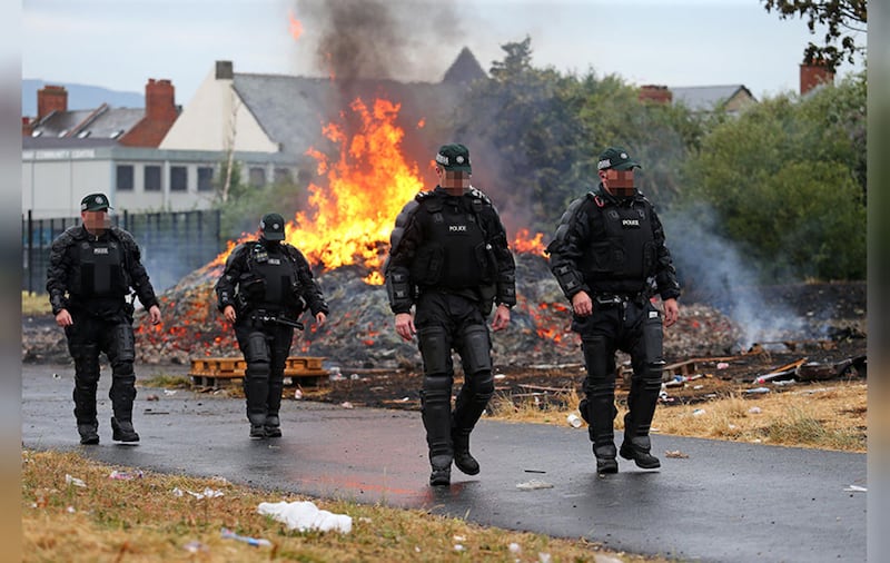 &nbsp;Riot police on Bloomfield Walkway in east Belfast. Picture by Mal McCann