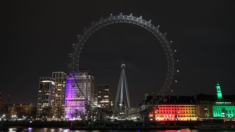 The London Eye takes part in Earth Hour in 2021 as people across the world are encouraged to switch off their lights for an hour to show their support for the environment