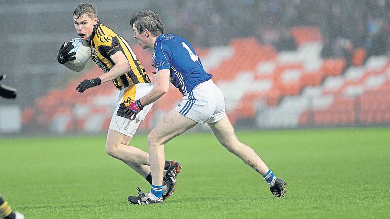 Crossmaglen&rsquo;s Oisin O&rsquo;Neill steals a march on Scotstown&rsquo;s Padraig Keenan during yesterday&rsquo;s AIB Ulster Club SFC final at the Athletic Grounds. O&rsquo;Neill is one of a handful of young players in the squad who David McKenna believes have proved crucial in securing the club&rsquo;s first Ulster crown in three years&nbsp;
