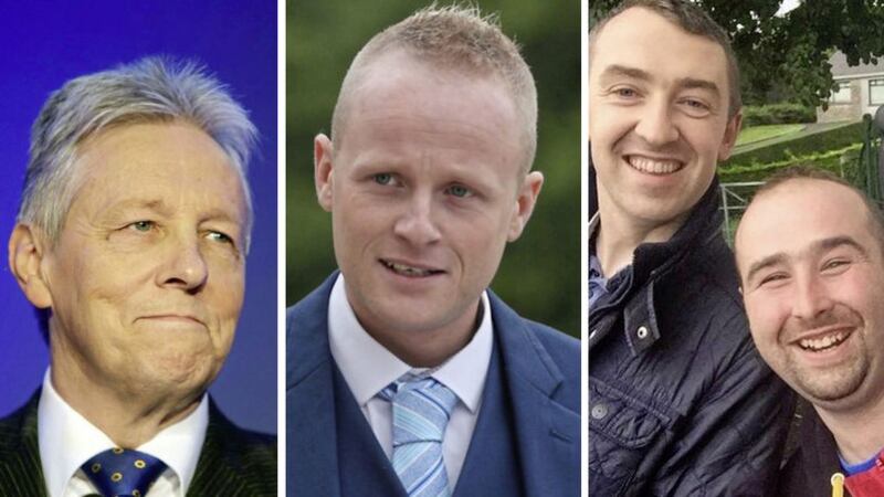 (left to right) Former DUP leader Peter Robinson, Jamie Bryson, former Sinn F&eacute;in MLA Daith&iacute; McKay and Thomas O'Hara&nbsp;