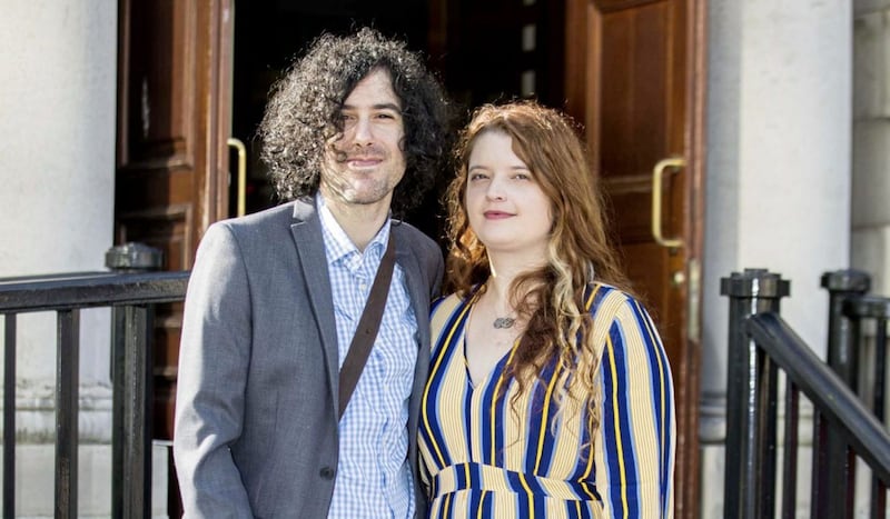 Emma and Jake DeSouza outside the Royal Courts of Justice in Belfast. Picture by Liam McBurney 