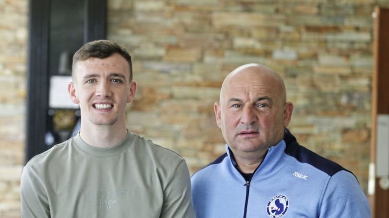 Brendan Irvine and coach and friend Ralph McKay. Picture by Hugh Russell. 