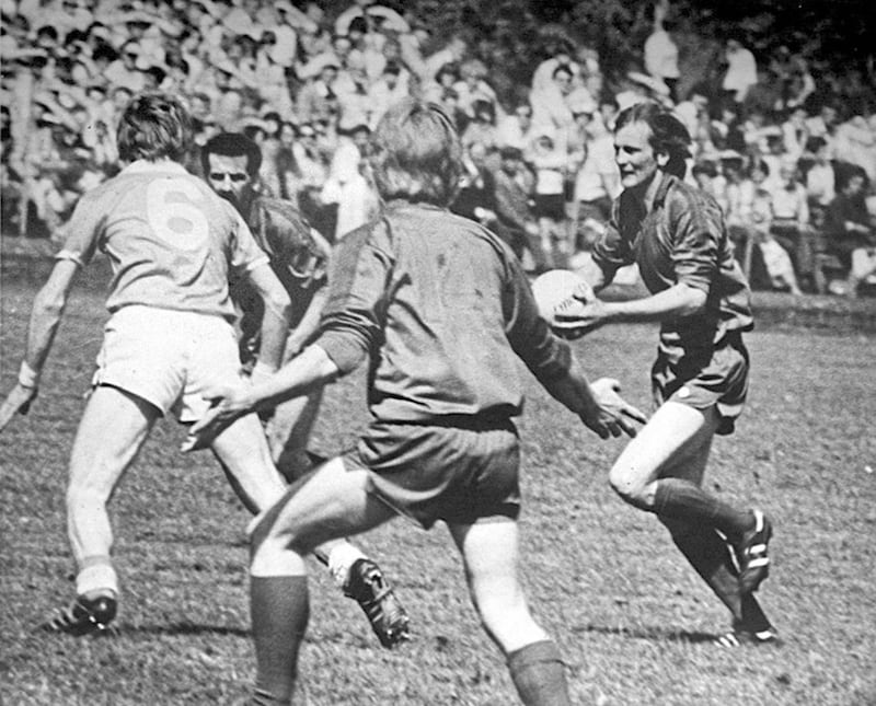 Peter McGinity on the attack during the Ulster final between Armagh and Fermanagh in 1982 