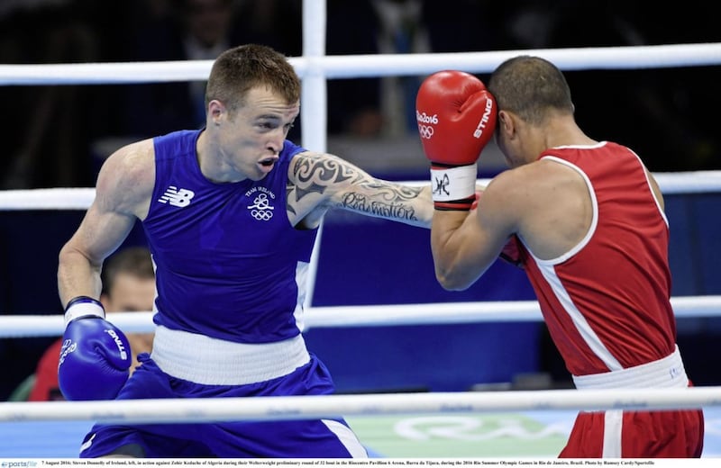 Steven Donnelly got Team NI off to a winning start at the Commonwealth Games yesterday, and faces Gibrilla Kamara from Sierra Leone in the middleweight last 16 tomorrow. Photo by Sportsfile 