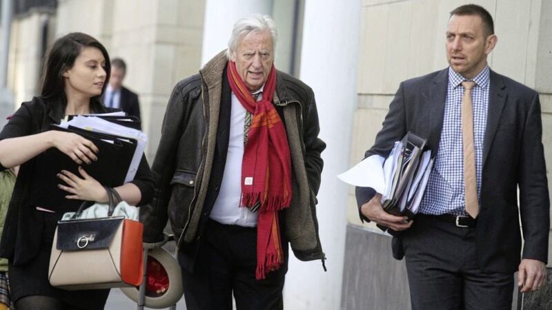 Michael Mansfield QC and solicitor Padraig O Muirigh representing Ballymurphy families on the way into court. Picture by Hugh Russell 