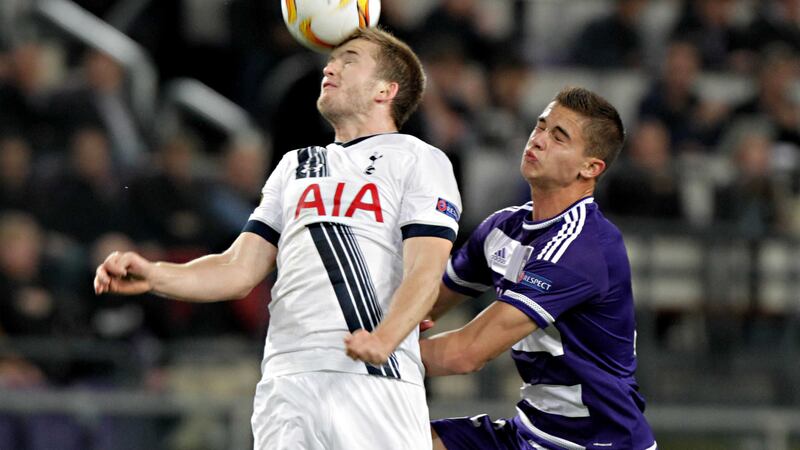 Tottenham's Eric Dier gets to the ball ahead of Anderlecht's Leander Dendoncke during the Europa League Group J match at Constant Vanden Stock stadium in Brussels on Thursday<br />Picture: PA&nbsp;