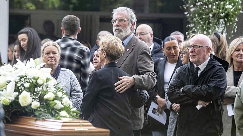 Former Sinn F&eacute;in leader Gerry Adams at the funeral of Liam Holden. Picture By Hugh Russell. 