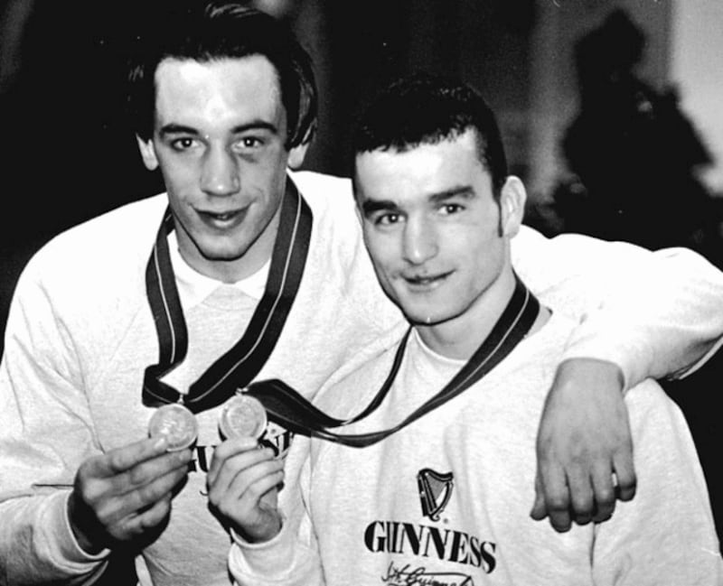 DOUBLE GOLD......Commonwealth Boxing champions Damaen Kelly (right) and Stephen Kirk might benefit from lottery funding in the near future &nbsp;