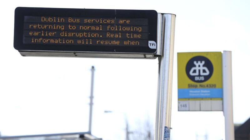 A Dublin Bus sign, as commuters faced travel disruption across Ireland. Picture by Brian Lawless, Press Association 