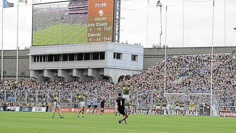 Dublin goalkeeper Stephen Cluxton kicks the winning point in the 2011 All-Ireland final against Kerry. Picture by Brian Lawless / SPORTSFILE 