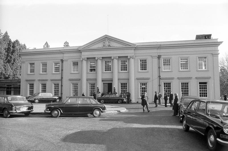 December 6, 1973. Police carry out full security precautions at the entrance to Northcote House at Sunningdale where political leaders reached a deal on a new power-sharing Executive at Stormont with an Irish dimension. Picture by: PA Extras/PA Archive/PA Images Date taken: 06-Dec-1973
