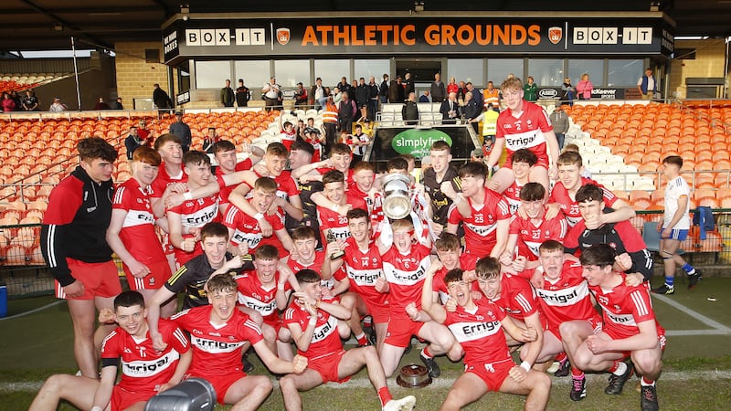 Derry's minors celebrate another Ulster title win Picture by Philip Walsh