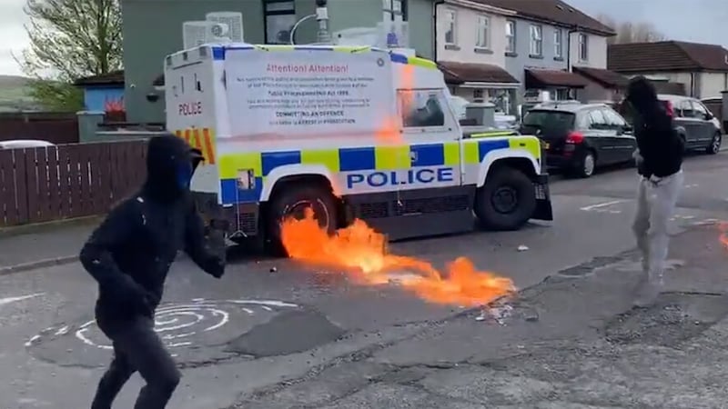Police have been attacked with petrol bombs in Derry this afternoon