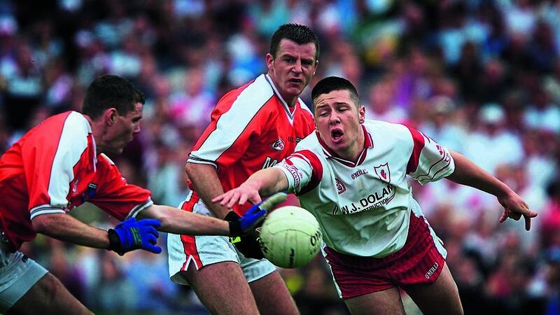 Justin McNulty picked up Sean Cavanagh during the Tyrone man&rsquo;s Championship debut in 2002&nbsp;Picture by Hugh Russell