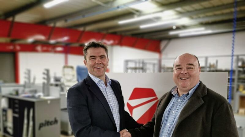 Michael Rice, CEO of Causeway Aero Group welcomes Rick Crosby to the team at the firm&#39;s new Lissue manufacturing facility in Lisburn. 