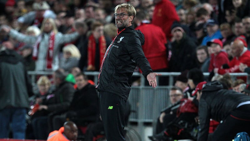 Liverpool manager Jurgen Klopp shows his frustration during last night's game against Manchester United at Anfield&nbsp;