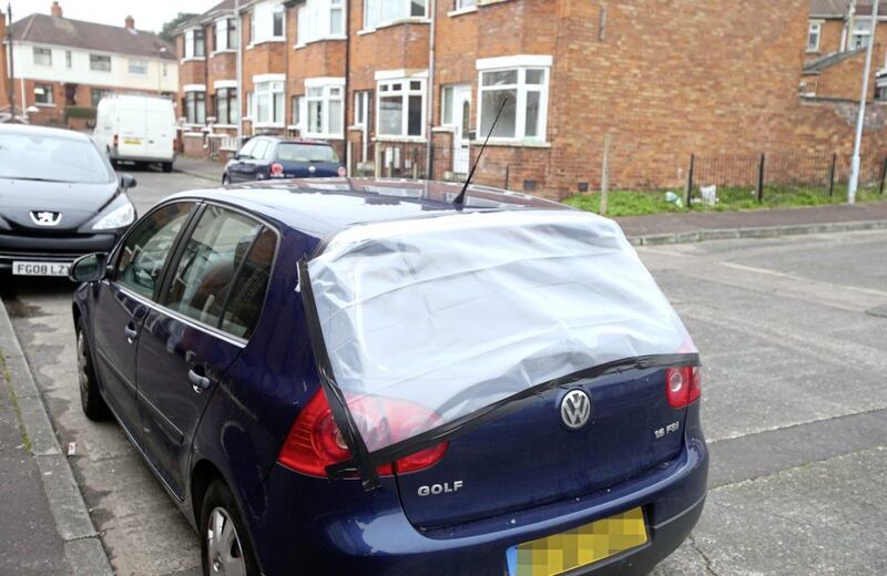 A rock was thrown through the windscreen of the car in Workman Avenue. Picture Mal McCann 
