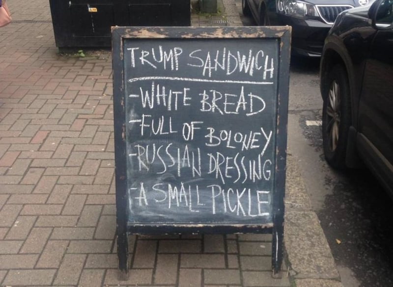 The Trump sandwich includes a 'small pickle' and 'lots of boloney'