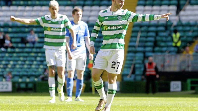 Celtic&#39;s Patrick Roberts celebrates after scoring during his side&#39;s 4-1 win over St Johnstone at Parkhead on Saturday Picture: PA 