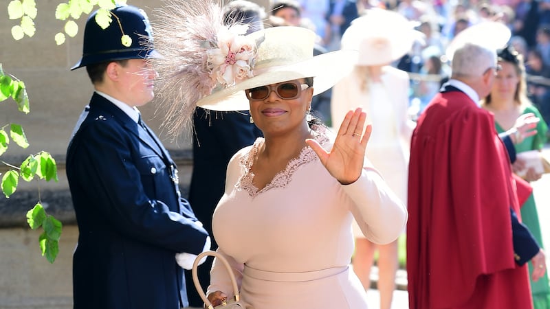 Oprah Winfrey arrives at St George’s Chapel at Windsor Castle for the wedding of Meghan Markle and Prince Harry