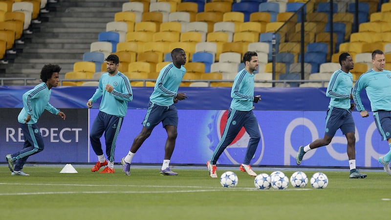 Chelsea players during a training session at the Olympiyskiy national stadium in Kiev on Monday<br />Picture: PA