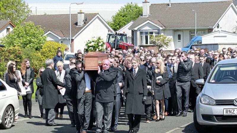 The funeral of father-of-four Aaron Henderson at his home in Coleraine, Co Derry. Picture by Margaret McLaughlin 