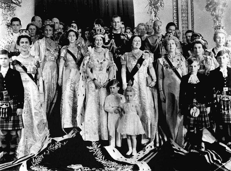 Queen Elizabeth II and family at Buckingham Palace after her coronation 