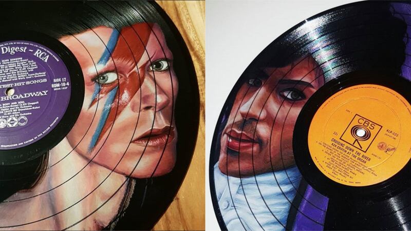 Melissa Cotton, from Adelaide, draws portraits from Bowie to Prince on records.