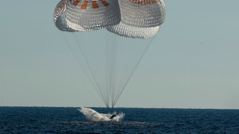 Nasa astronauts Kjell Lindgren, Bob Hines and Jessica Watkins, and the European Space Agency’s Samantha Cristoforetti, splashed down off Florida.