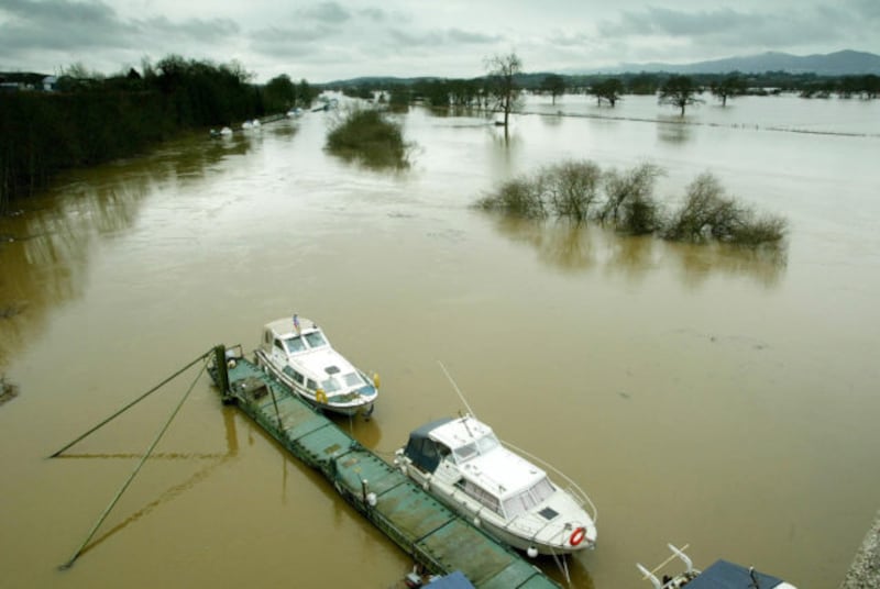 Flood water covers the site of the Battle of Worcester,