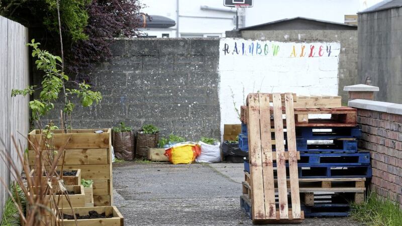 Rainbow Alley in east Belfast where thieves stole plants from a community garden. Picture by Mal McCann 