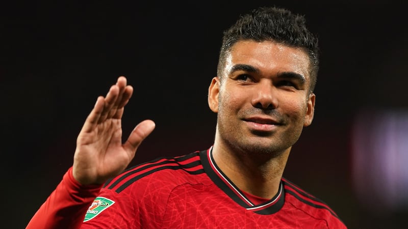 Casemiro celebrates after starring in Manchester United’s win (Martin Rickett/PA)