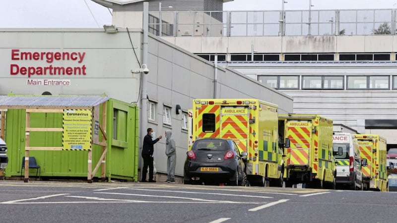 Ambulances queued up outside the Emergency Department of Dundonald Hospital. Picture by Mal McCann 