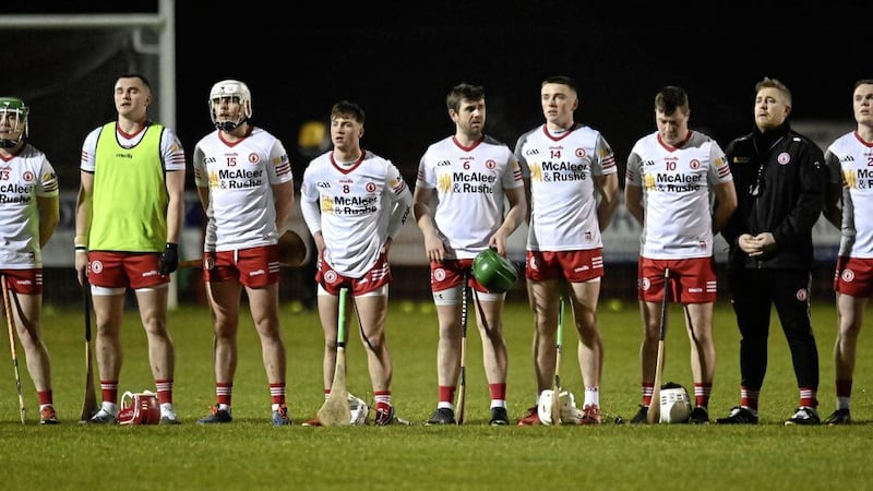 Tyrone players prior to their Allianz Hurling League Division 2B match against London on Saturday evening at Eoghan Ruadh, Dungannon      Picture: Oliver McVeigh