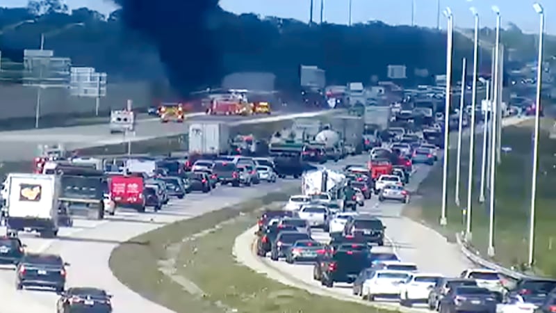 Two people have died after a small plane attempted to make an emergency landing on a Florida interstate (Florida DOT/The News-Press via AP)