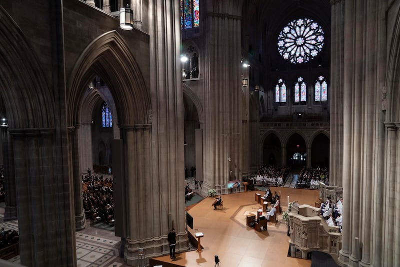 Yo-Yo Ma plays the cello during the memorial service at the National Cathedral in Washington (Jose Luis Magana/AP)