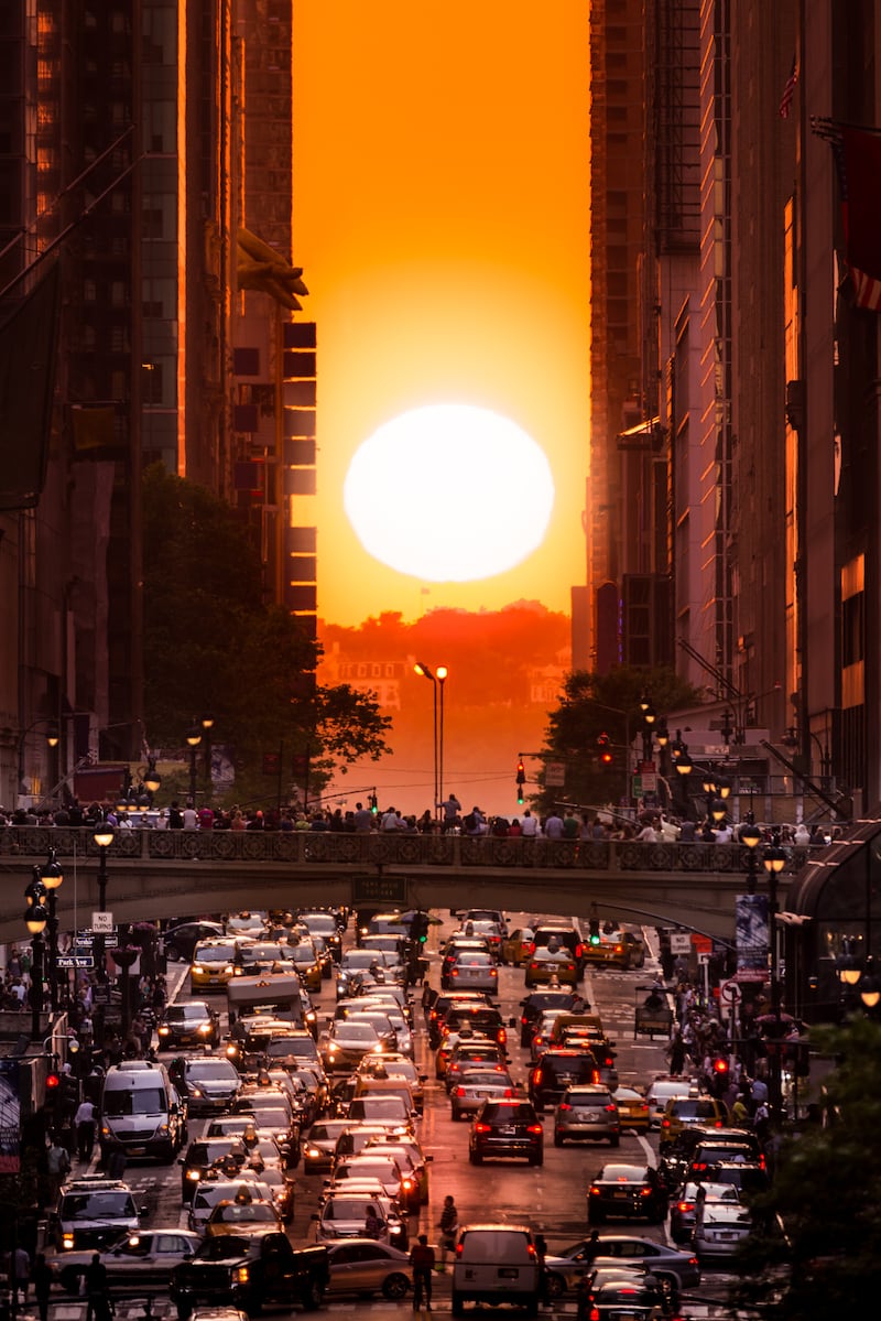 Manhattanhenge when the sun aligns with New York's city streets
