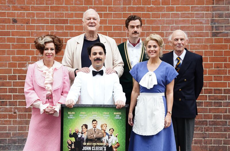 John Cleese with the cast of the Fawlty Towers The Play