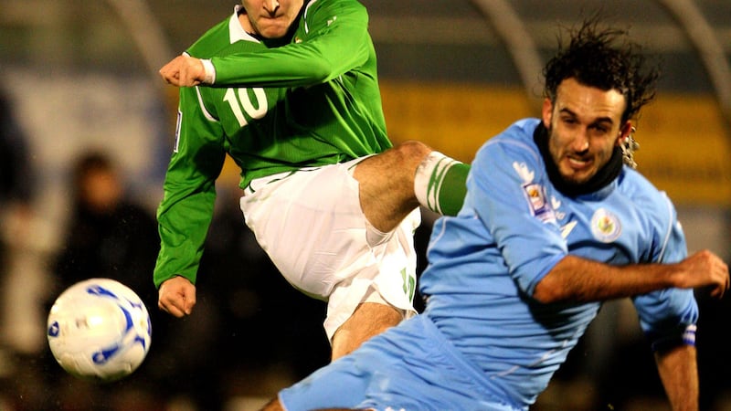 Martin Paterson (left) in action for Northern Ireland - he scored the first winner under manager Michael O'Neill.