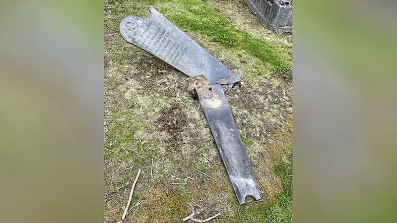 A gravestone vandalised in Banbridge, Co Down 