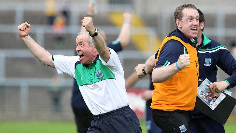 Fermanagh manager Pete McGrath celebrates after their spectacular comeback win against Roscommon in the All-Ireland SFC Qualifiers at Brewster Park<br />Picture: Philip Walsh