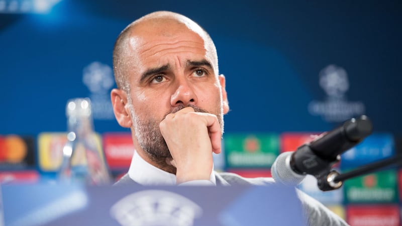 Manchester City coach Pep Guardiola during a press conference in Duesseldorf, Germany on Tuesday<br />Picture by AP&nbsp;